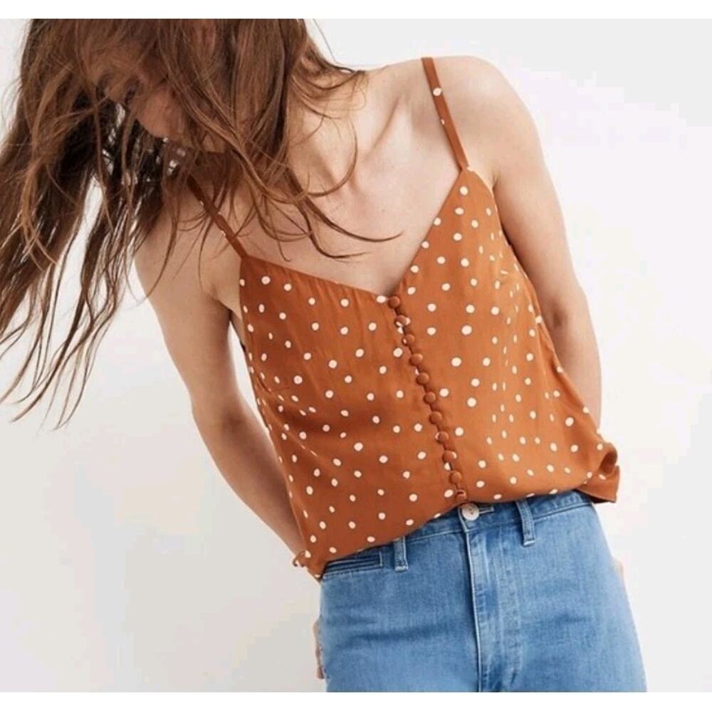 Madewell Brown And White Polka Dot Button Down Cami Sz 8 Festival Bohemian